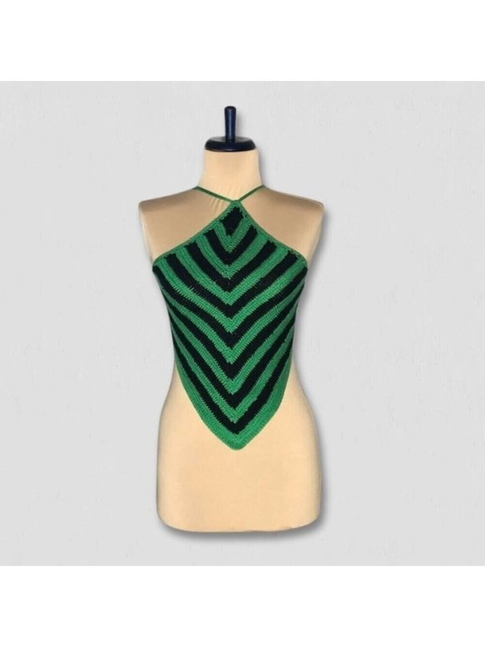 Y2K retro Knit Halter Top Crochet Striped fishermen whimsi fairy boho festival M - Picture 3 of 10